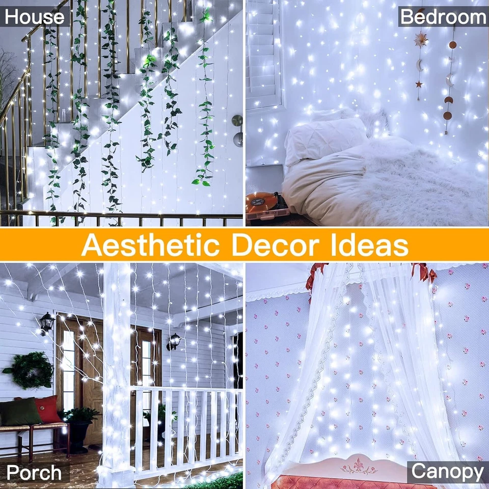 300 LED Curtain Fairy Lights USB String Light Remote Backdrop Xmas Party Wedding - Image 2 of 4