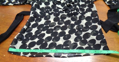 ROCKMANS LADIES TOP SIZE 10 SHEER BEIGE BLACK DOTS - FRILL - TIE - POLYESTER - Picture 7 of 18