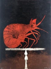 Langosta – Rufino Tamayo Art Print – Red Lobster on Table Mexican Modernist