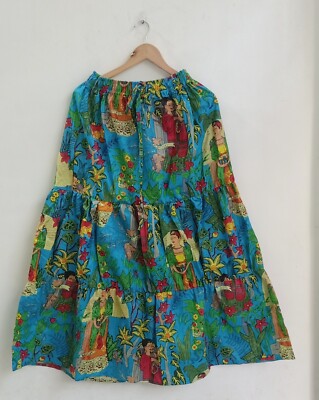Türkis Frida Kahlo Lang Rüschenrock Baumwolle Indian Rock Damen Kleidung Rock