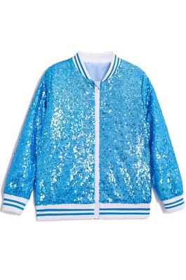 Kids Girls Boys Baseball Jacket Shiny Sparkly Outerwear Sequin Jacket 3XL  New