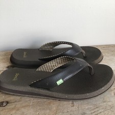 SANUK Yoga Mat Flip Flops Thong Slip On Leather Sandals Brown SWS2908 Women's 8