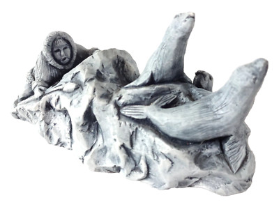 Eskimo Hunting Seals Glacial Ice Age Sculpture ACE Alaska Hand Crafted