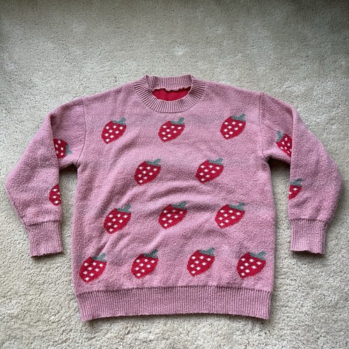 Unbranded Women’s Strawberry Pullover Knit Sweater - Size M (no size tag) - GUC
