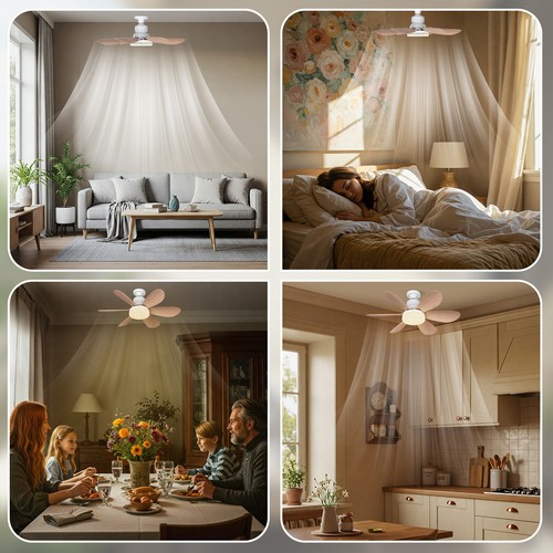 LED Lampe mit Ventilator Dimmbar Deckenventilator mit Beleuchtung E27 Sockel DE - Bild 10 von 15