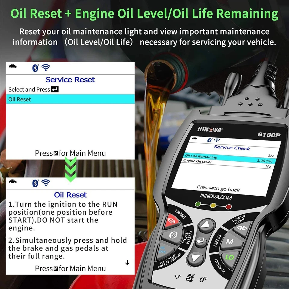 INNOVA 6100P OBD2 Scanner ABS SRS Transmission Oil Reset Code Reader Diagnostic - Image 4 of 4
