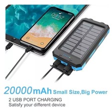 Solar Power Bank Charger USB Portable Charger Bank Fast Charging 20000mAh Blue