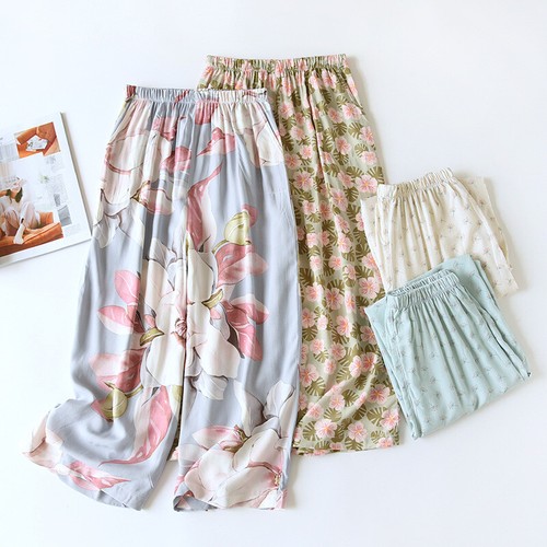 Bequeme Pyjamahose weich Capri Nachtwäsche Unterteil Blumenmuster Loungewear Nachtwäsche - Bild 3 von 23