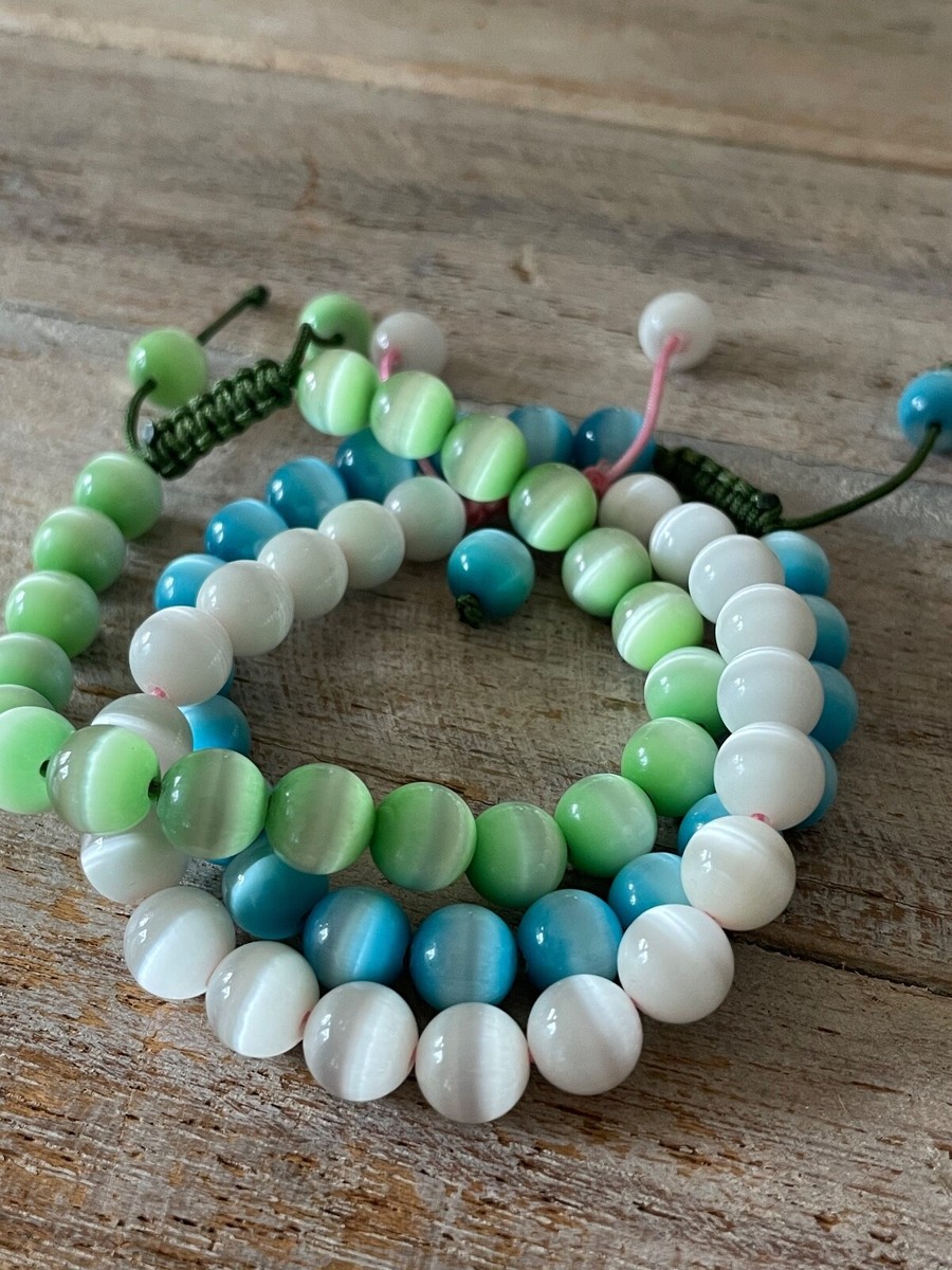 Crystal Cat's Eye Beaded Adjustable Stackable bracelets (sold as