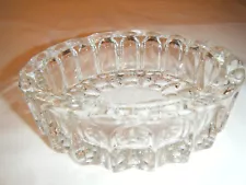 Vintage Round Clear Pressed Glass Ashtray DIAMOND BURST Thumb Print 5 3/4"