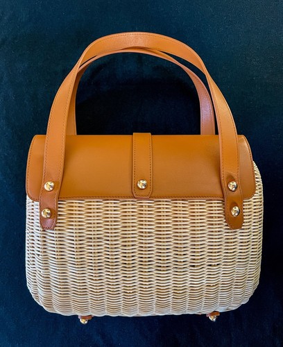Ines de la Fressange "Desire Handbag" Paris; Leather & Rattan; Handcrafted; LE - Picture 7 of 16
