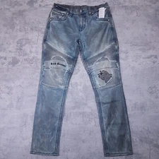 ROCK REVIVAL Tiverton Biker Distressed Denim Jeans Mens Size 34x33 Blue Wash