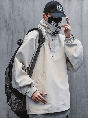 Niepce Men's Japanese Kanji Graphic Windbreaker Techwear Streetwear Jacket - Picture 37 of 40