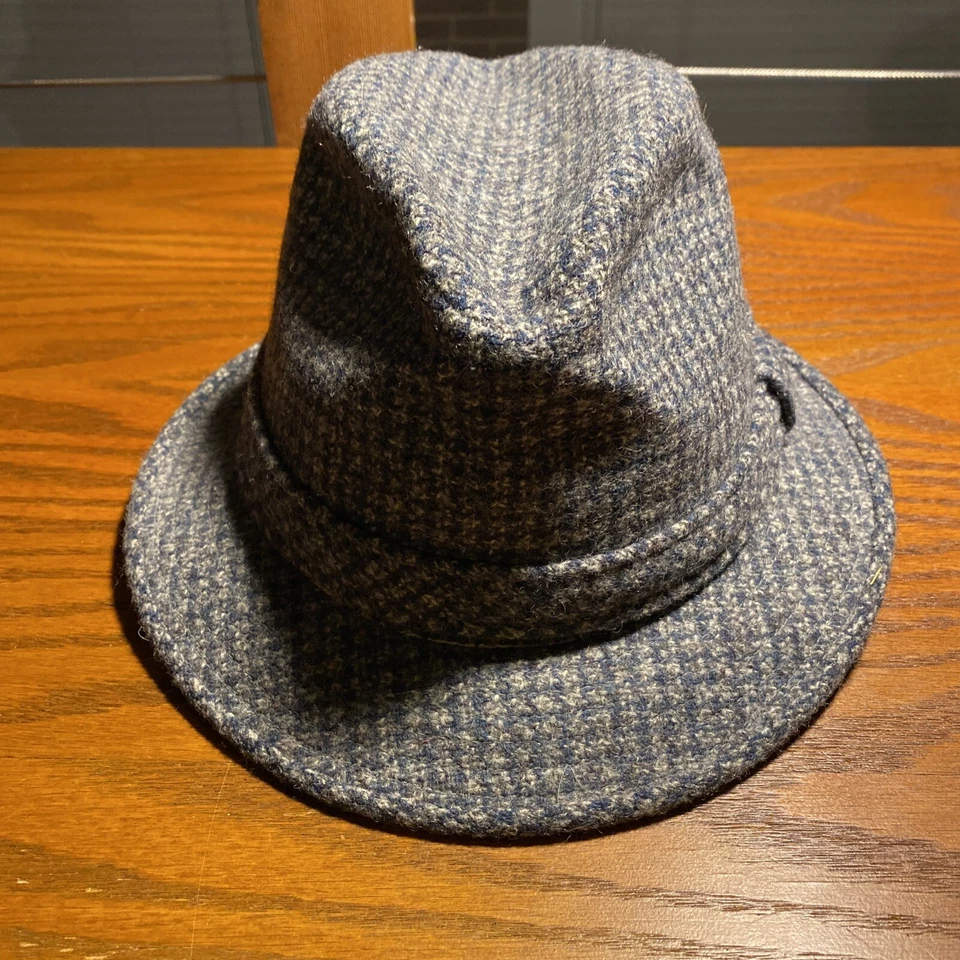 Sombrero Fedora Hush Puppy Azul Gris Lana Tweed 6 3/4 54 cm Vintage Niños Halloween Foto 4 de 4