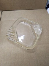 Vintage Retro Clear Glass Square Ashtray 6 Slots 4 11/16" Pre-owned