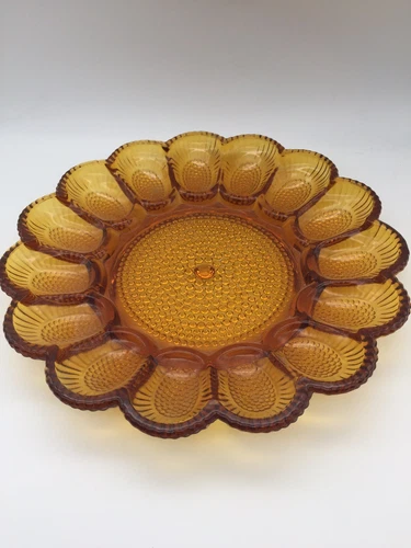 Vintage Tiara Indiana Glass Deviled Egg Platter 11” Dish Gold Amber Iridescent