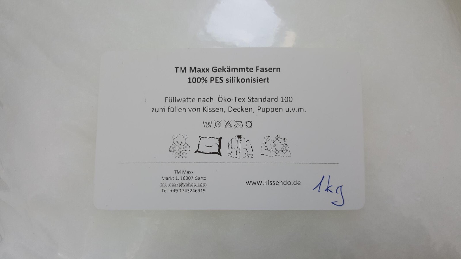 Watte Füllwatte Bastelwatte Top Qualität PES Öko-Tex 1Kg. Grundpreis 13,99 uro