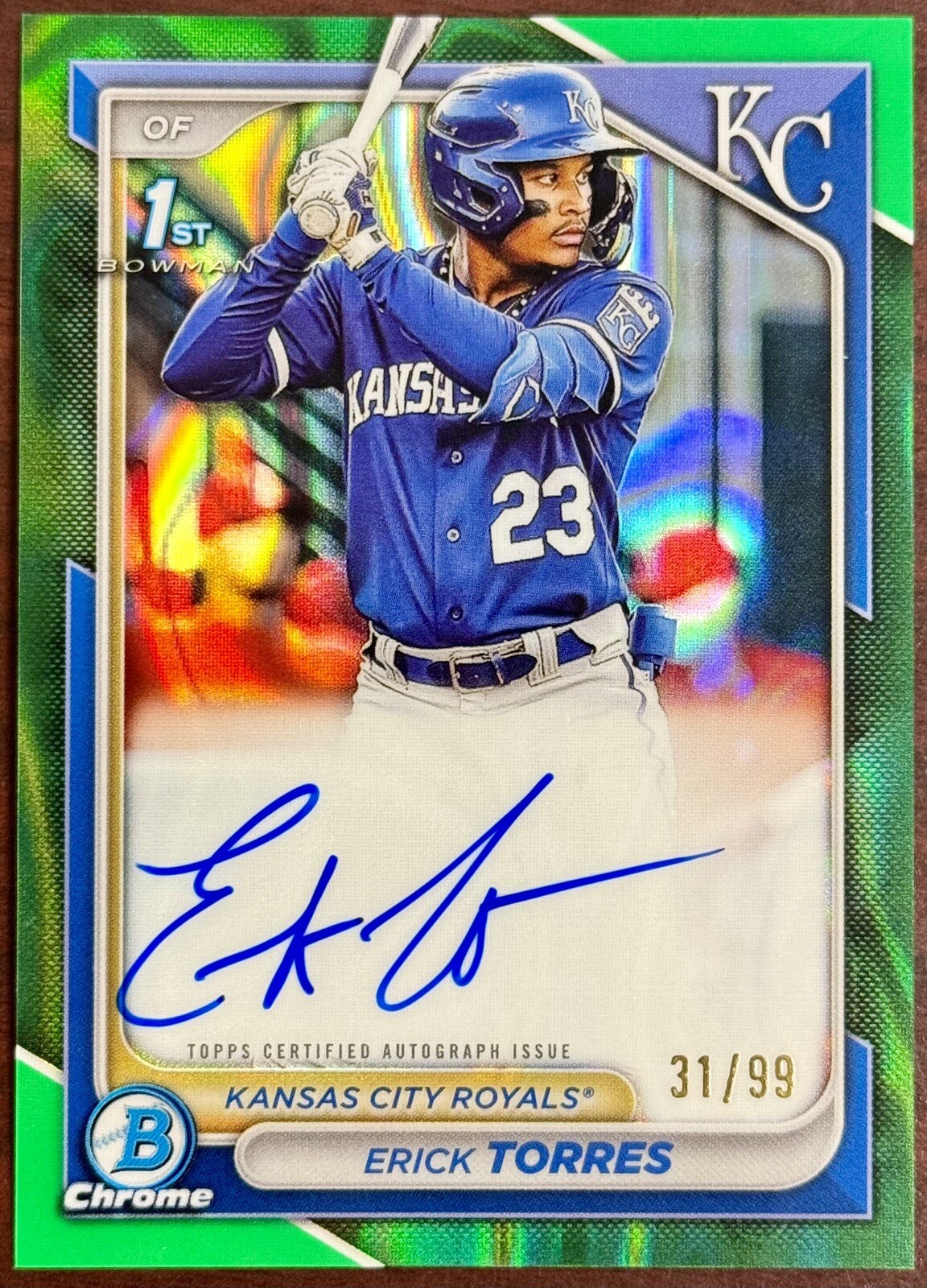 2024 Bowman Chrome Baseball ERICK TORRES 1st Chrome Green Lava OnCard Auto 31/99