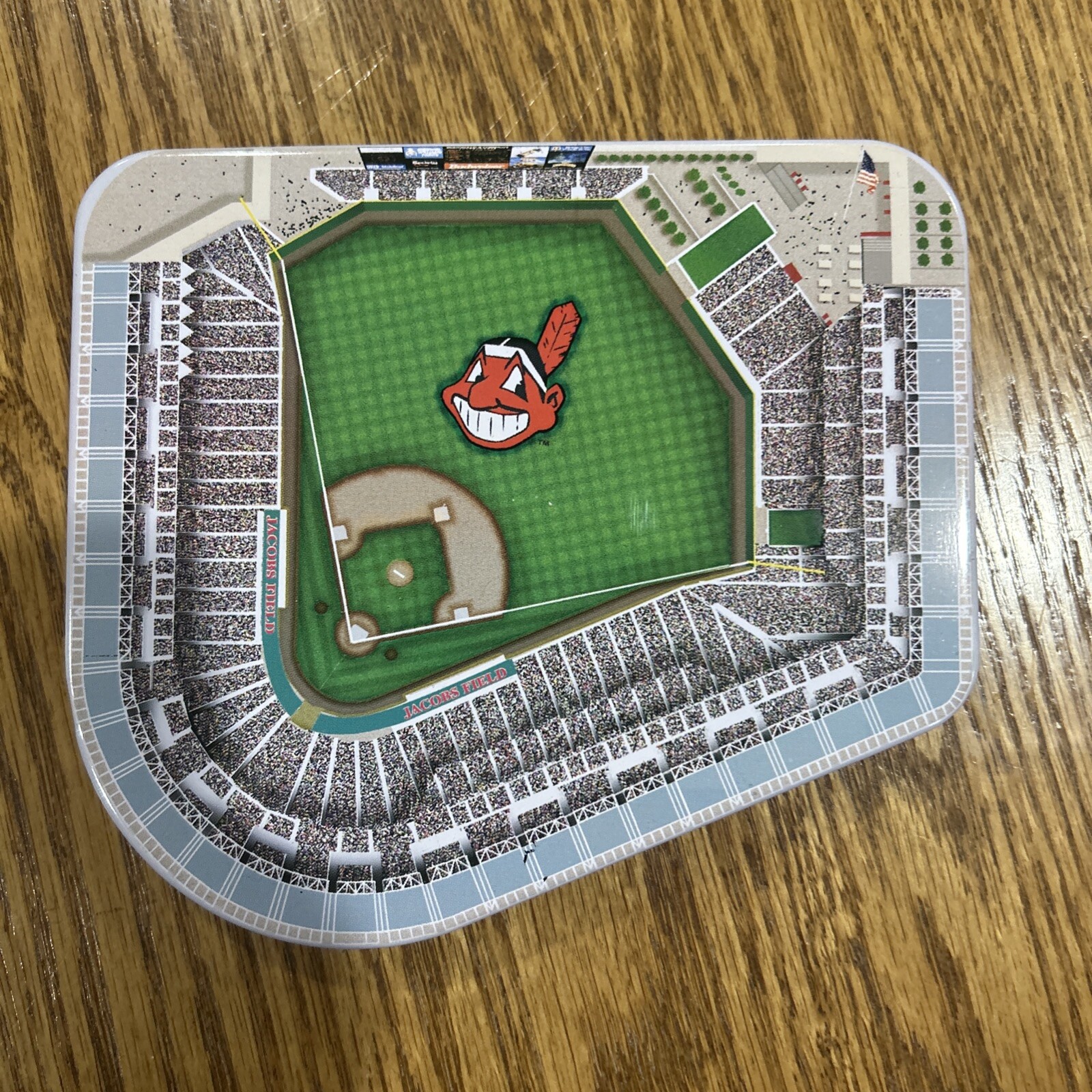 Cleveland Indians Tin Container. Jacob Field! Sings Take Me Out To Ball Game!