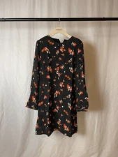 Vilshenko AW18 Crepe Jacquard Black Tulip Print Midi Dress