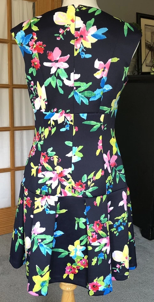 Chaps Floral Skater’s Dress Womens Sz 6 Blue Pleated Drop Waist Cottagecore Boho - Image 4 of 4