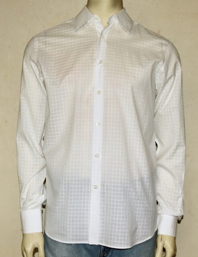 PRADA mens white plaid cotton dress shirt 39 15.5