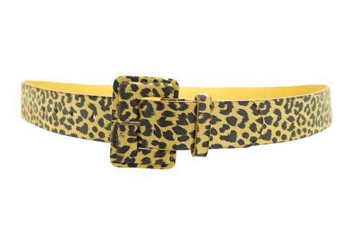 Women Yellow Leopard Animal Print Safari Fashion Belt Cheetah Square Buckle M - 第 7/24 張圖片