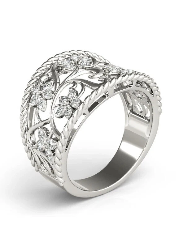 Fabulous Filigree Openwork With Simulated Sapphire Wide Wedding Party Women Ring - Image 2 of 4