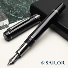 Sailor Fountain Pen CYLINT Black Stainless Steel Fine Nib 10-5070-220