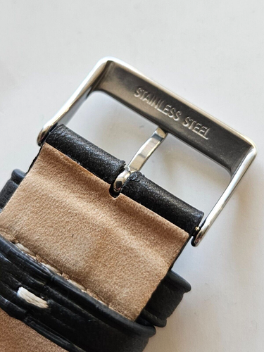 24mm - Black / White Stitches Leather Watch Band - ( Stainless Steel Buckle ) - Picture 4 of 4