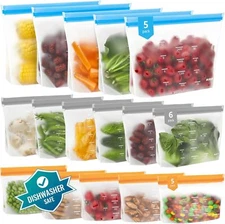 Reusable Gallon Freezer Bags Silicone BPA-Free Leakproof Stand Up, Grey, Washabl