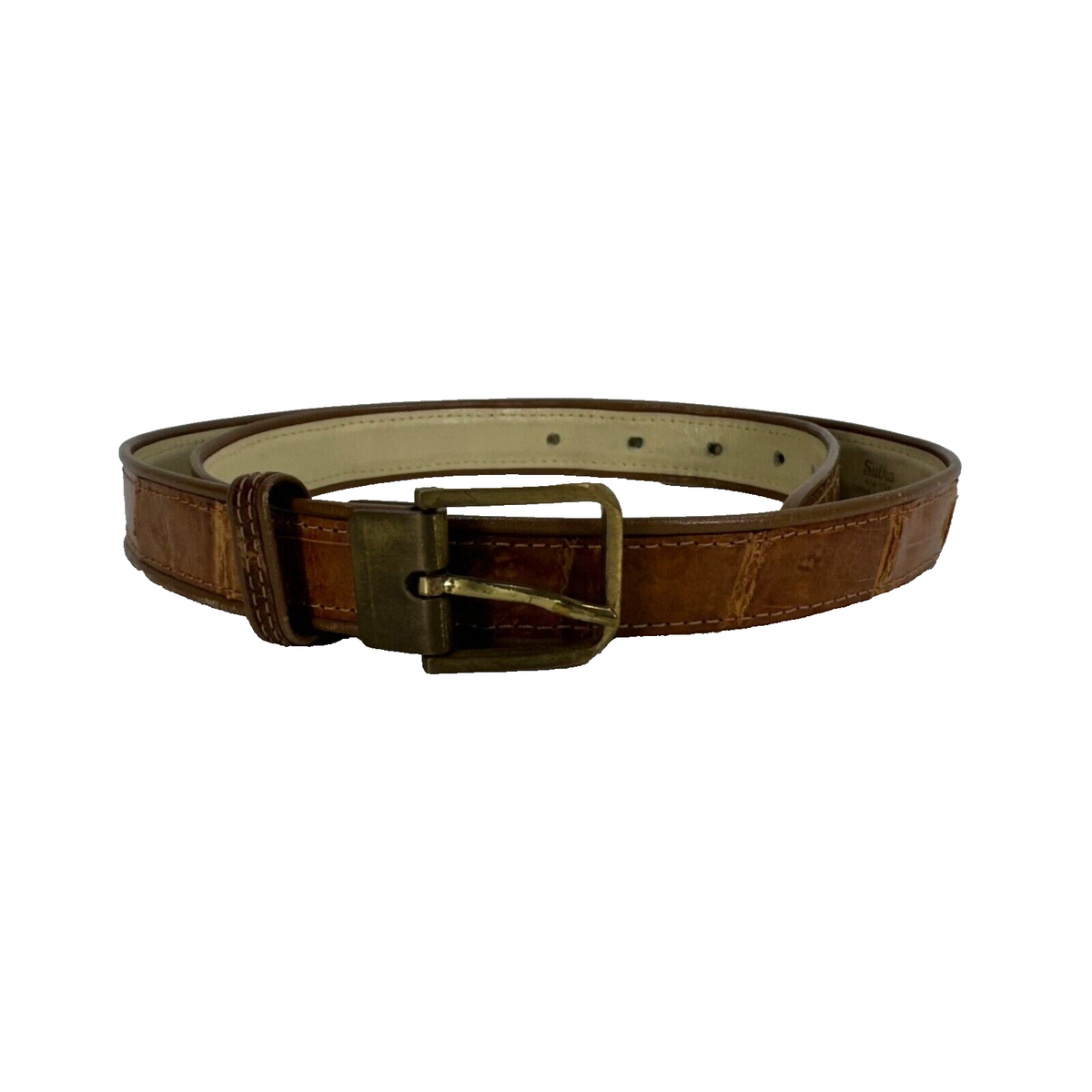 Vintage Sulka Brown Genuine Crocodile 30094-469 Belt Size 31  display picture 3