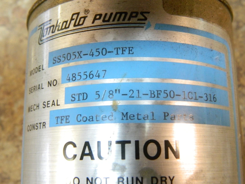 TONKAFLO PUMP  Model  SS505X-450-TFE  1/2 HP 3 Phase - Image 2 of 4