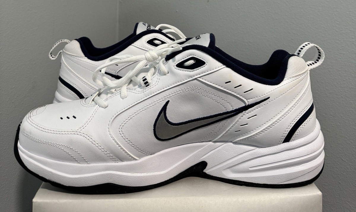 Nike Air Monarch IV White Metallic Silver Navy Size 14