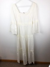 Laura Ashley Urban Outfitters SZS Ivory Maxi Dress 3/4 Bell Sleeves Lace Boho A8