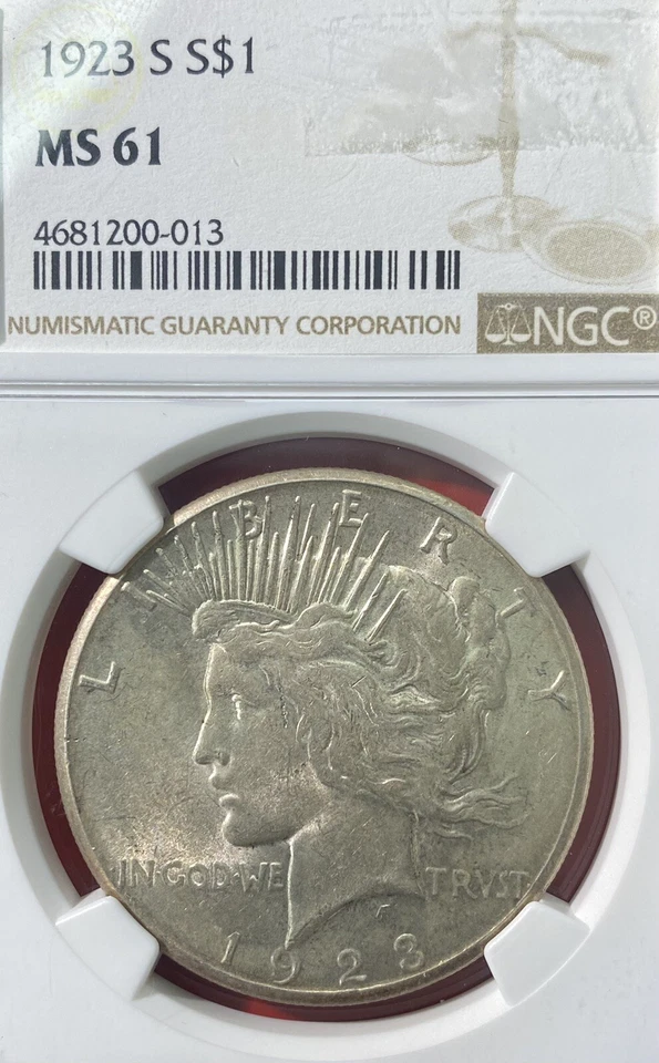 NGC MS-61! 1923-S PEACE DOLLAR, REV RIM CUD ERROR - Image 2 of 4