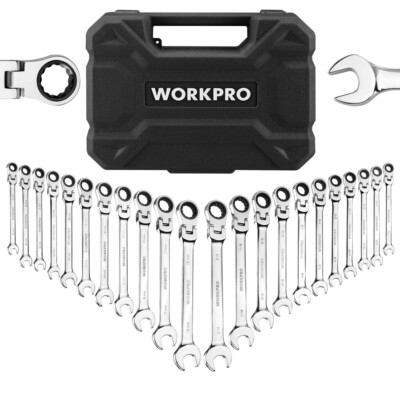 #ad WORKPRO 22PC Ratcheting Wrench Set 72 Teeth Flex Head Ratchet Combination Wrench $96.99