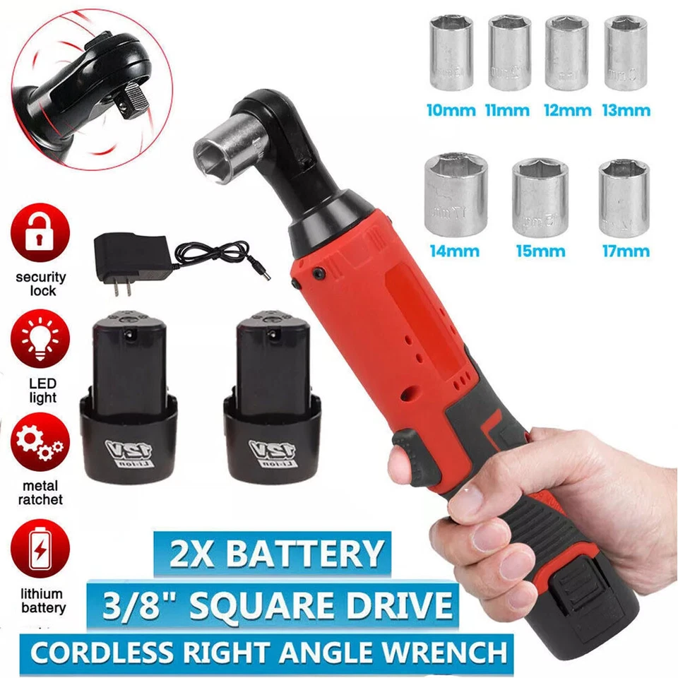 3/8'' Electric Cordless Ratchet Right Angle Wrench Impact Power Tool 2 Battery - Image 2 of 4