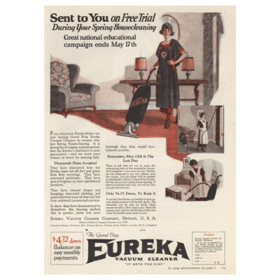 1924 Eureka Vacuum Cleaners: During Your Spring Housecleaning Vintage Print Ad