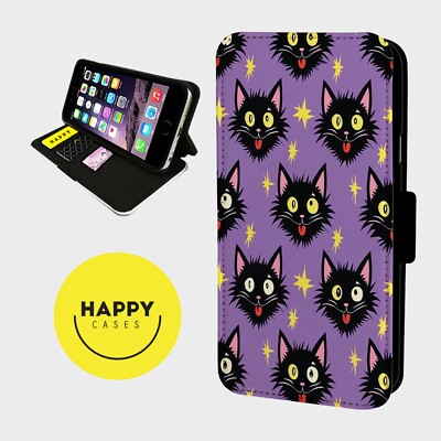 MAGISCHE SCHWARZE KATZENGESICHTER - Kunstleder Klapp Handy Hülle Cover - iPhone/Samsung