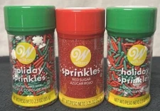 Wilton Holiday Snowflake & Red Sugar Sprinkles Set Of (3) Christmas Baking Decor