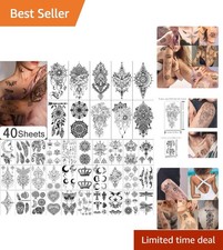 40 Sheets Waterproof Temporary Tattoos for Women, Includes 10 Large Designs
