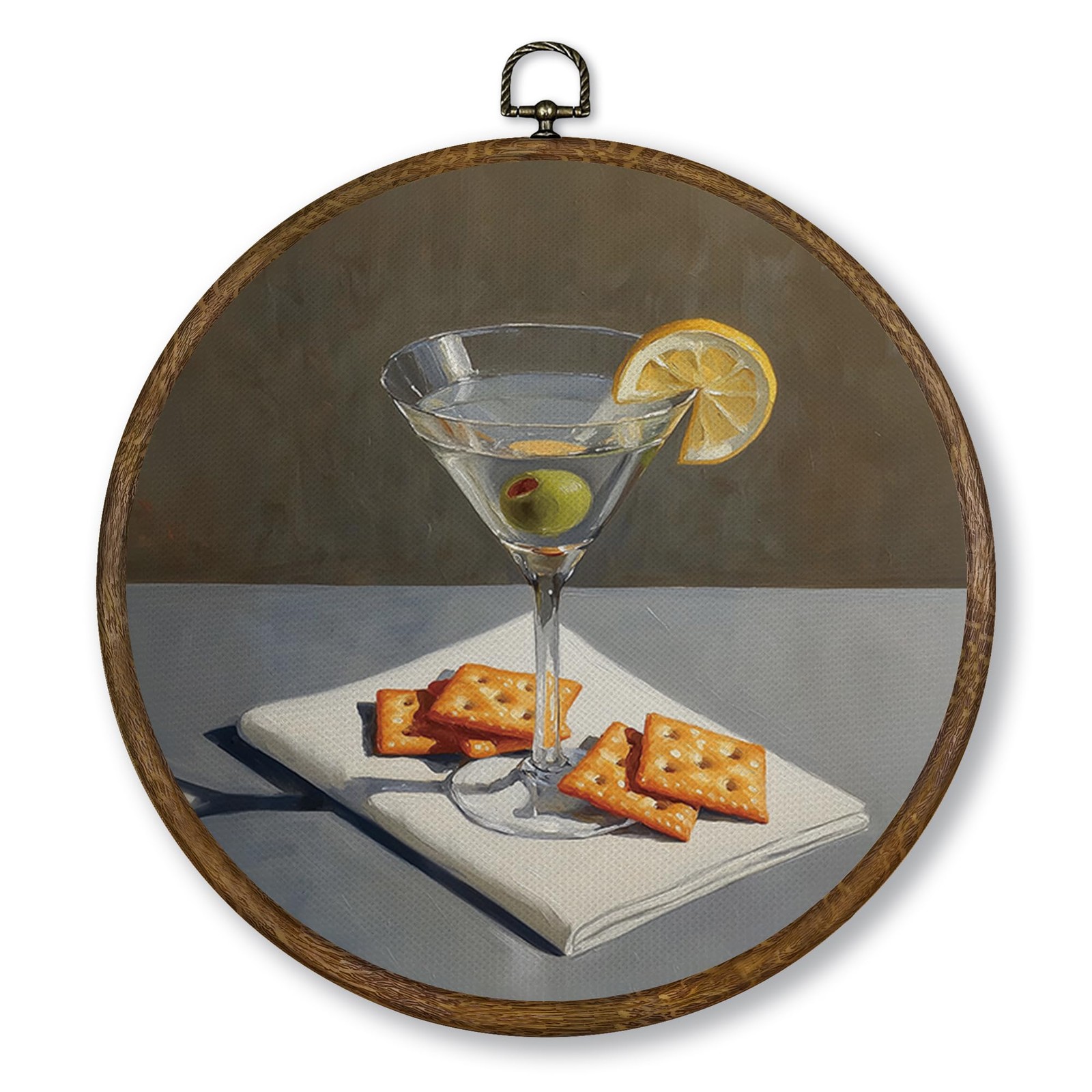 Galletas de queso Funky Martini arte de pared bar carro decoración, Martini oliva vintage R...
