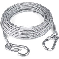 Double-Headed Dog Tie Out Cable Leash ,Raction Rope with Metal Buckle Steel Wire