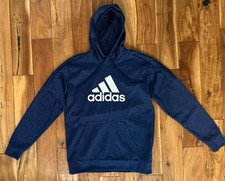 Men's Adidas Climawarm Navy Blue M Pullover Logo Hoodie Athletic Gym Excellent