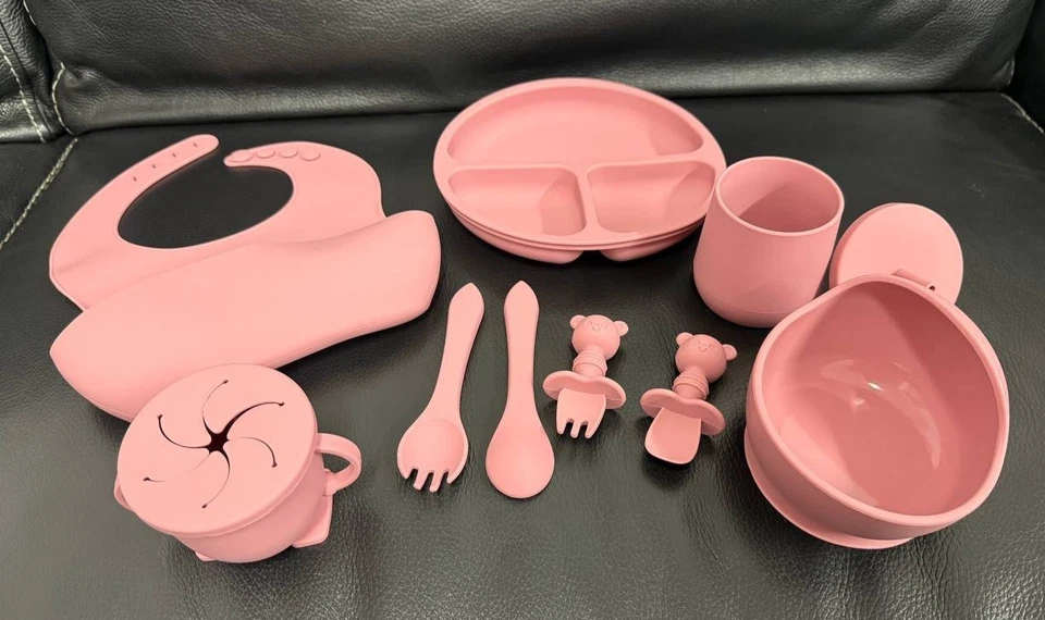 Juego de destete para bebé de 10 piezas, juego de platos de silicona para bebé con succión, utensilios para bebé Foto 3 de 4