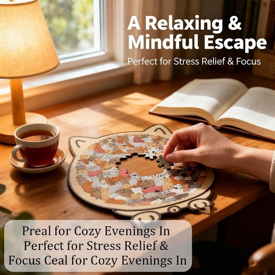 135-Piece Morandis-Colored Cat Shaped Wooden Jigsaw Puzzle