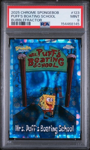 2025 CHROME SPONGEBOB 25TH ANV BUBBLEFRACTOR MRS PUFF'S BOATING SCHOOL /99 PSA 9
