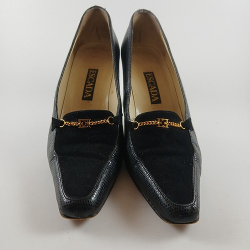 Escada Women Shoes with Heels black leather With Suede Upper And Chain Size 5 - Picture 2 of 7