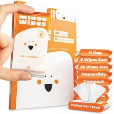 Impossibly Compact Travel Wipes - 99.5 Water - Safe for 6 Count Pack of 10 